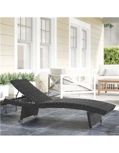 Outsunny Outdoor PE Rattan Sun Lounger, Folding Wicker Garden Lounger Recliner with 4-Level Adjustable Backrest, Rolling Sunbed 