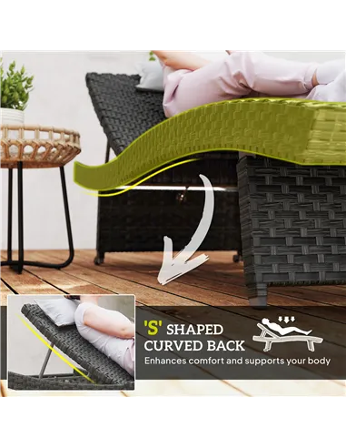 Outsunny Outdoor PE Rattan Sun Lounger, Folding Wicker Garden Lounger Recliner with 4-Level Adjustable Backrest, Rolling Sunbed 