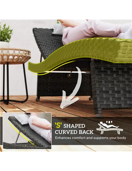 Outsunny Outdoor PE Rattan Sun Lounger, Folding Wicker Garden Lounger Recliner with 4-Level Adjustable Backrest, Rolling Sunbed 