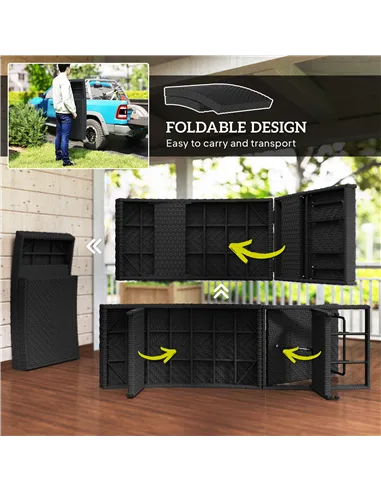 Outsunny Outdoor PE Rattan Sun Lounger, Folding Wicker Garden Lounger Recliner with 4-Level Adjustable Backrest, Rolling Sunbed 