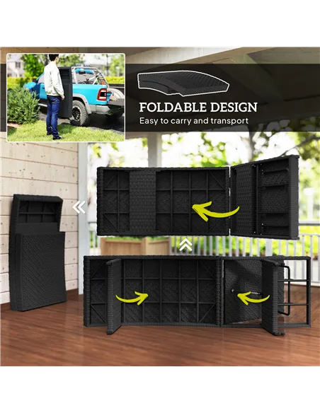 Outsunny Outdoor PE Rattan Sun Lounger, Folding Wicker Garden Lounger Recliner with 4-Level Adjustable Backrest, Rolling Sunbed 