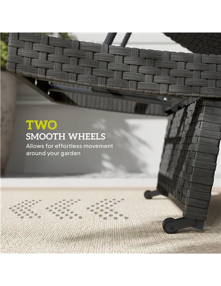 Outsunny Outdoor PE Rattan Sun Lounger, Folding Wicker Garden Lounger Recliner with 4-Level Adjustable Backrest, Rolling Sunbed 