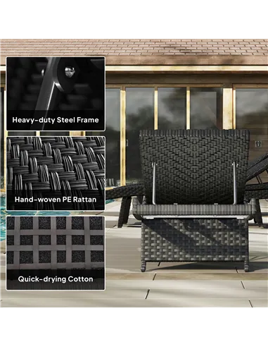 Outsunny Outdoor PE Rattan Sun Lounger, Folding Wicker Garden Lounger Recliner with 4-Level Adjustable Backrest, Rolling Sunbed 