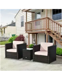 Outsunny 2-Seater Rattan Sofa  Furniture Set W/Cushions, Steel Frame-Brown 2
