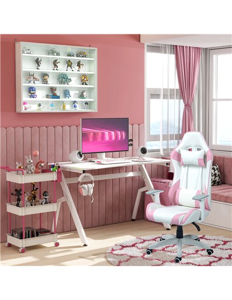 HOMCOM RGB 120 x 66cm Gaming Desk, Computer Table with Carbon Fibre Surface, Headphone Hook, Cup Holder, Controller Rack, Home O