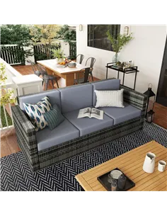 Outsunny 3 Seater All Weather Outdoor Sofa, Garden Rattan Sofa with Cushions and Mental Frame, Grey 2