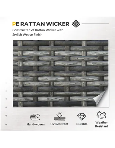 Outsunny 3 Seater All Weather Outdoor Sofa, Garden Rattan Sofa with Cushions and Mental Frame, Grey