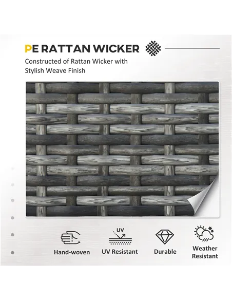 Outsunny 3 Seater All Weather Outdoor Sofa, Garden Rattan Sofa with Cushions and Mental Frame, Grey