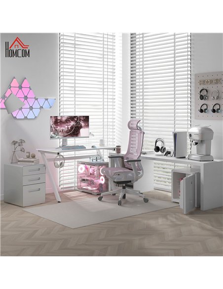 HOMCOM RGB 120 x 66cm Gaming Desk, Computer Table with Carbon Fibre Surface, Headphone Hook, Cup Holder, Controller Rack, Home O