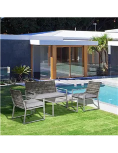 Outsunny 4PC Rattan Garden Furniture Set 2 Single Sofa Arm Chairs 1 Bench with Cushions & Coffee Table Patio Backyard Wicker Wea 2