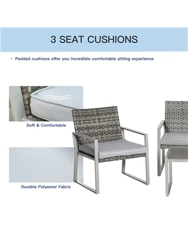 Outsunny 4PC Rattan Garden Furniture Set 2 Single Sofa Arm Chairs 1 Bench with Cushions & Coffee Table Patio Backyard Wicker Wea