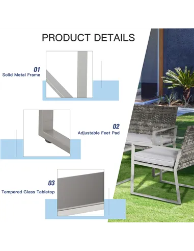 Outsunny 4PC Rattan Garden Furniture Set 2 Single Sofa Arm Chairs 1 Bench with Cushions & Coffee Table Patio Backyard Wicker Wea