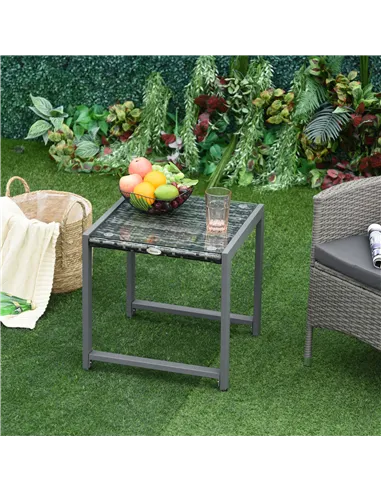 Outsunny Rattan End Table Side Coffee Desk Outdoor Patio Wicker Sofa Chat Garden Furniture