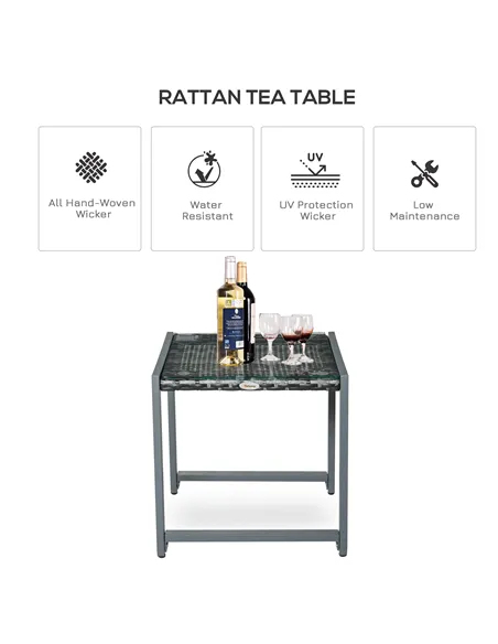Outsunny Rattan End Table Side Coffee Desk Outdoor Patio Wicker Sofa Chat Garden Furniture