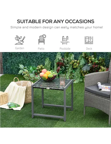Outsunny Rattan End Table Side Coffee Desk Outdoor Patio Wicker Sofa Chat Garden Furniture