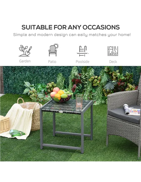Outsunny Rattan End Table Side Coffee Desk Outdoor Patio Wicker Sofa Chat Garden Furniture