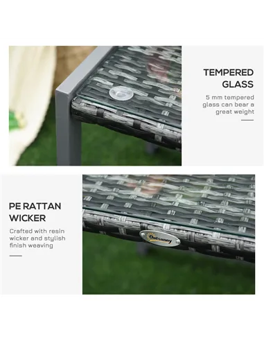 Outsunny Rattan End Table Side Coffee Desk Outdoor Patio Wicker Sofa Chat Garden Furniture