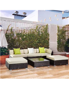 Outsunny 6 PC Rattan Sofa Coffee Table Set Sectional Wicker Weave Furniture for Garden Outdoor Conservatory w/ Pillow Cushion Br 2