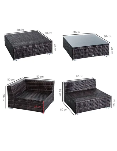 Outsunny 6 PC Rattan Sofa Coffee Table Set Sectional Wicker Weave Furniture for Garden Outdoor Conservatory w/ Pillow Cushion Br