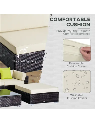 Outsunny 6 PC Rattan Sofa Coffee Table Set Sectional Wicker Weave Furniture for Garden Outdoor Conservatory w/ Pillow Cushion Br