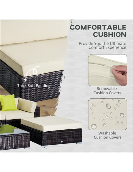 Outsunny 6 PC Rattan Sofa Coffee Table Set Sectional Wicker Weave Furniture for Garden Outdoor Conservatory w/ Pillow Cushion Br
