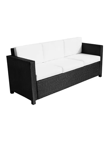 Outsunny 3 Seater Rattan Sofa All-Weather Wicker Weave Metal Frame Chair with Fire Resistant Cushion, Black