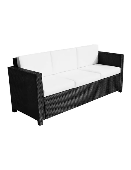 Outsunny 3 Seater Rattan Sofa All-Weather Wicker Weave Metal Frame Chair with Fire Resistant Cushion, Black
