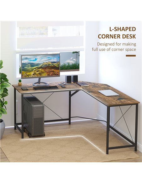 HOMCOM L-Shaped Desk, Gaming Desk, 150 x 150 x 75 cm, Corner Computer Desk for Study, Home Office, Bedroom, Rustic Brown