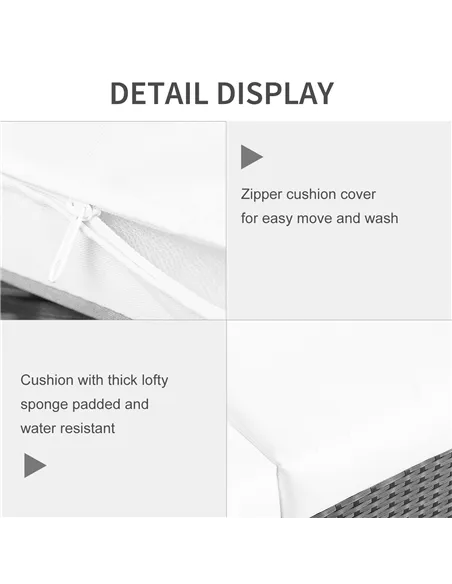 Outsunny 3 Seater Rattan Sofa All-Weather Wicker Weave Metal Frame Chair with Fire Resistant Cushion, Black