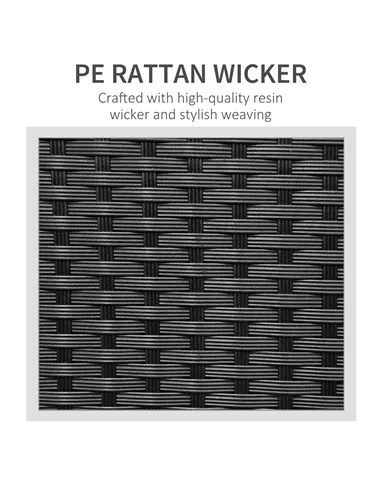 Outsunny 3 Seater Rattan Sofa All-Weather Wicker Weave Metal Frame Chair with Fire Resistant Cushion, Black