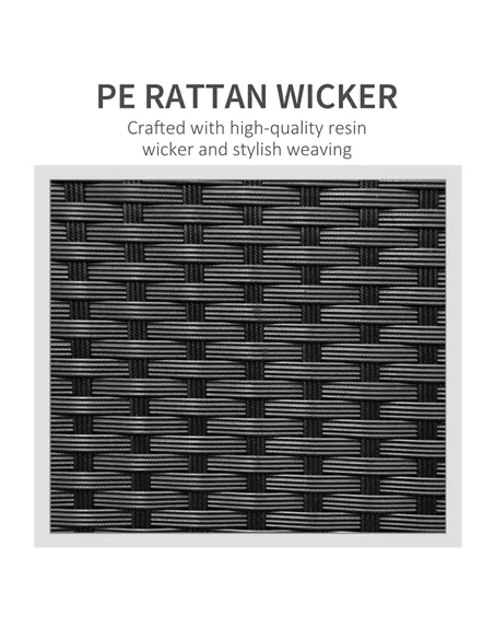 Outsunny 3 Seater Rattan Sofa All-Weather Wicker Weave Metal Frame Chair with Fire Resistant Cushion, Black