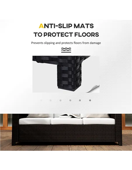 Outsunny 3 Seater Rattan Sofa All-Weather Wicker Weave Metal Frame Chair with Fire Resistant Cushion, Black