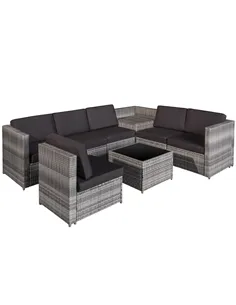Outsunny 6-Seater Rattan Sofa Furniture Set W/ Cushions, Steel Frame-Grey