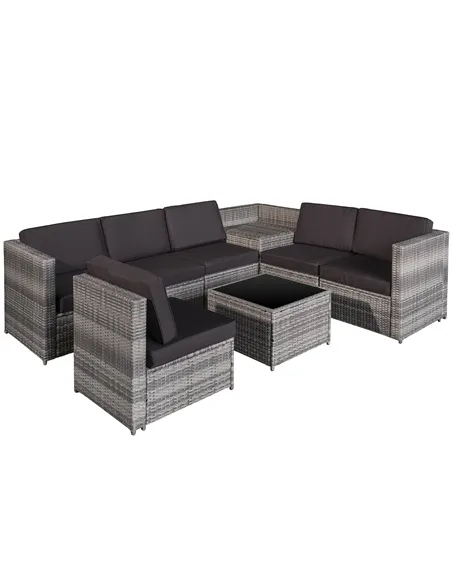 Outsunny 6-Seater Rattan Sofa Furniture Set W/ Cushions, Steel Frame-Grey