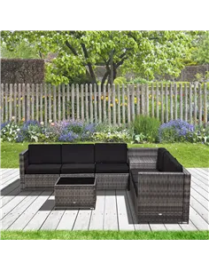 Outsunny 6-Seater Rattan Sofa Furniture Set W/ Cushions, Steel Frame-Grey 2