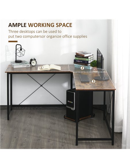 HOMCOM L-Shaped Desk, Gaming Desk, 150 x 150 x 75 cm, Corner Computer Desk for Study, Home Office, Bedroom, Rustic Brown