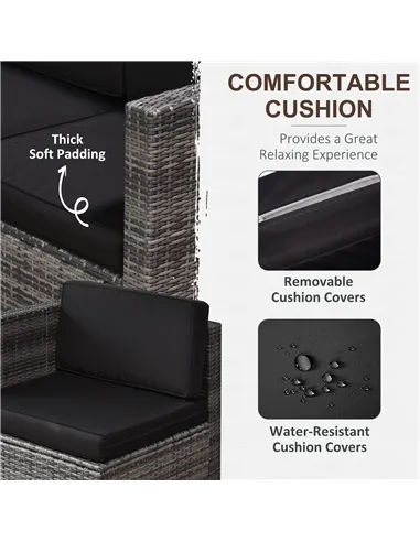 Outsunny 6-Seater Rattan Sofa Furniture Set W/ Cushions, Steel Frame-Grey