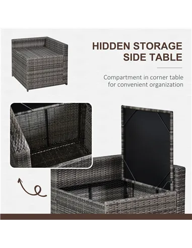 Outsunny 6-Seater Rattan Sofa Furniture Set W/ Cushions, Steel Frame-Grey