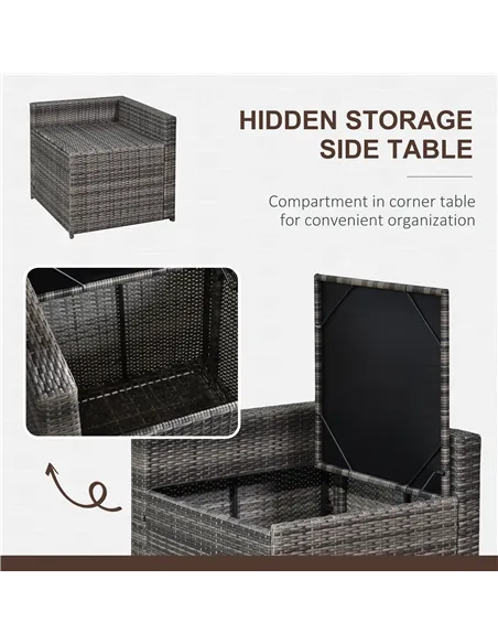Outsunny 6-Seater Rattan Sofa Furniture Set W/ Cushions, Steel Frame-Grey