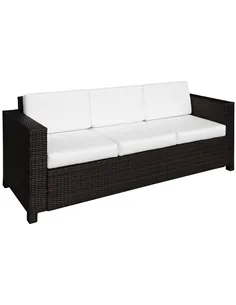 Outsunny 3 Seater Rattan Sofa, All-Weather Wicker Weave Metal Frame Chair with Fire Resistant Cushion, Brown