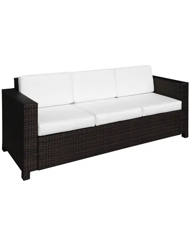 Outsunny 3 Seater Rattan Sofa, All-Weather Wicker Weave Metal Frame Chair with Fire Resistant Cushion, Brown