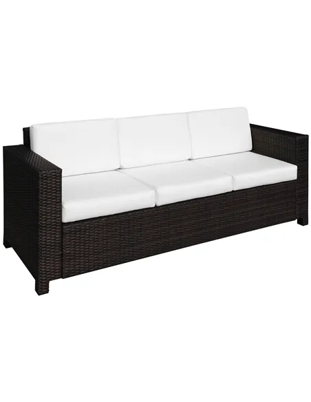 Outsunny 3 Seater Rattan Sofa, All-Weather Wicker Weave Metal Frame Chair with Fire Resistant Cushion, Brown