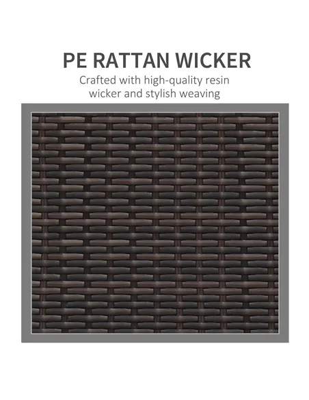 Outsunny 3 Seater Rattan Sofa, All-Weather Wicker Weave Metal Frame Chair with Fire Resistant Cushion, Brown