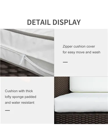 Outsunny 3 Seater Rattan Sofa, All-Weather Wicker Weave Metal Frame Chair with Fire Resistant Cushion, Brown