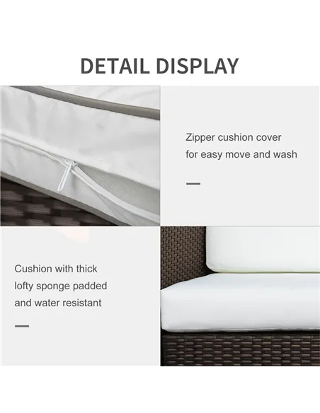 Outsunny 3 Seater Rattan Sofa, All-Weather Wicker Weave Metal Frame Chair with Fire Resistant Cushion, Brown