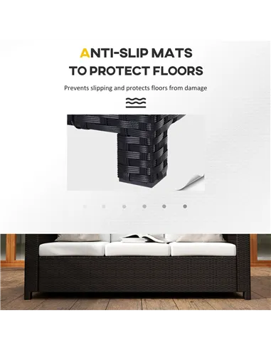 Outsunny 3 Seater Rattan Sofa, All-Weather Wicker Weave Metal Frame Chair with Fire Resistant Cushion, Brown