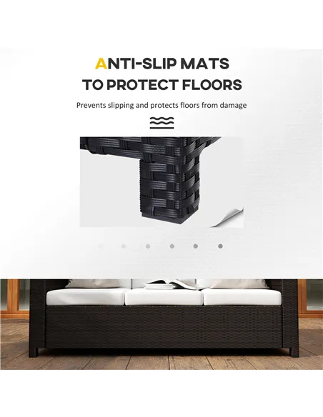 Outsunny 3 Seater Rattan Sofa, All-Weather Wicker Weave Metal Frame Chair with Fire Resistant Cushion, Brown