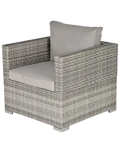 Outsunny Single Seater Rattan Chair Sofa with Padded Cushions, All-Weather PE Wicker Weave Garden Armchair with Armrests, Grey