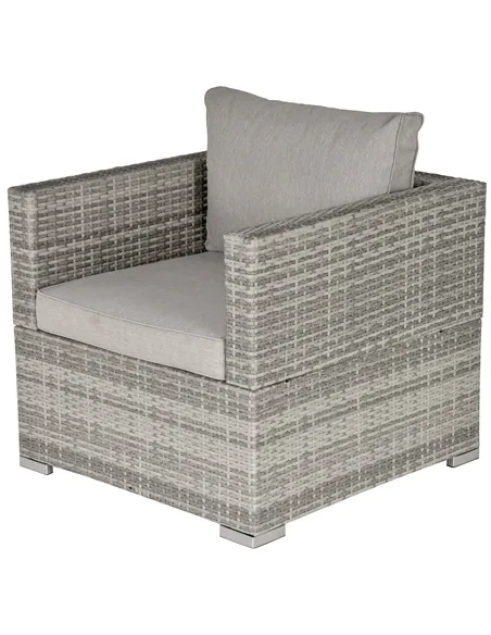 Outsunny Single Seater Rattan Chair Sofa with Padded Cushions, All-Weather PE Wicker Weave Garden Armchair with Armrests, Grey