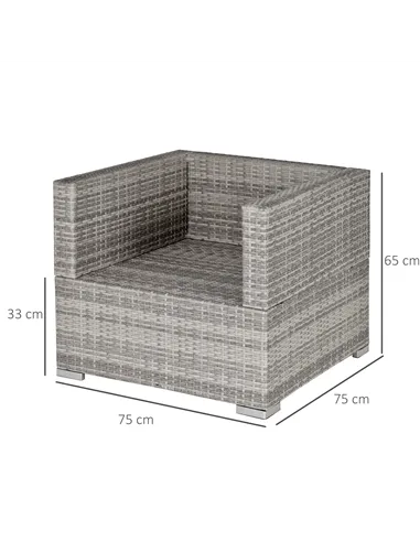 Outsunny Single Seater Rattan Chair Sofa with Padded Cushions, All-Weather PE Wicker Weave Garden Armchair with Armrests, Grey